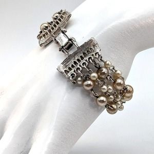 Coro Faux Pearl Seven Strand Bracelet Signed Vintage